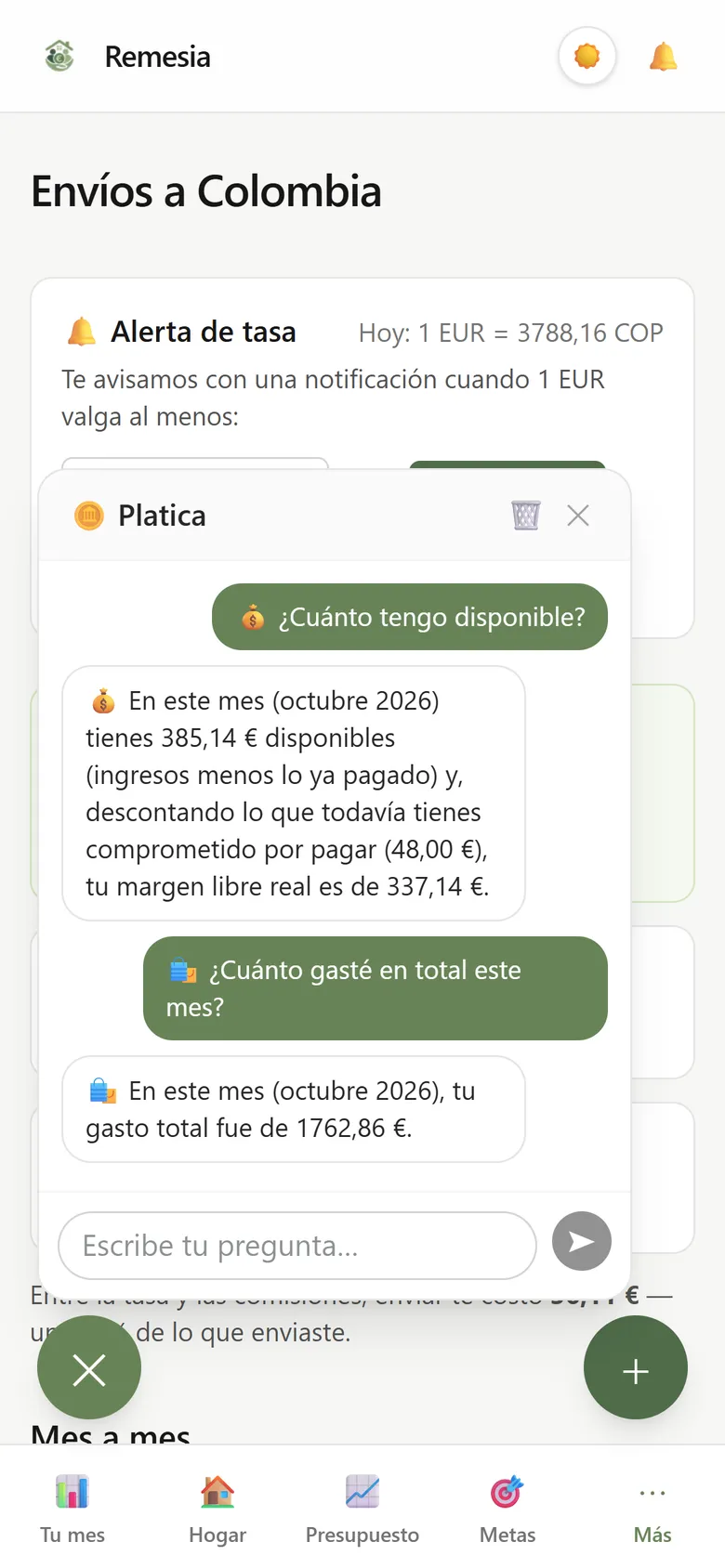 Platica respondiendo cuánto dinero quedó libre y cuánto se gastó